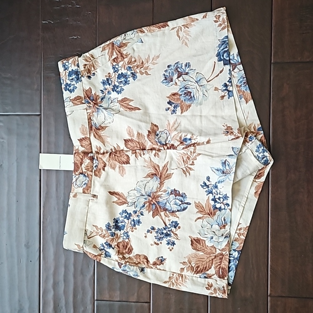 NEW Abercrombie & Fitch A&F Linen-Cotton Tailored Shorts Cream Floral Motif - L